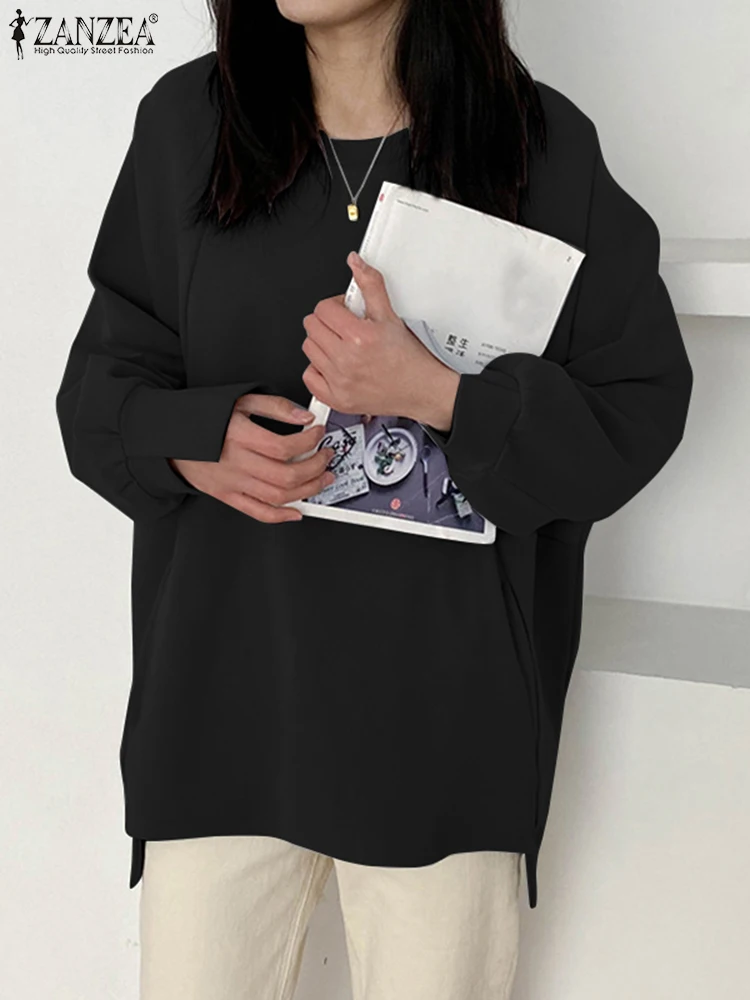 

ZANZEA Fashion Irregular Hem Sweatshirts Autumn Long Sleeve O Neck Hoodies Woman Elegant Loose Pullover Casual Street Chemise