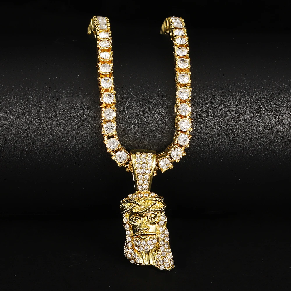 Мужская цепочка с изображением головы Иисуса Христа сверкающая кулон ожерелье в