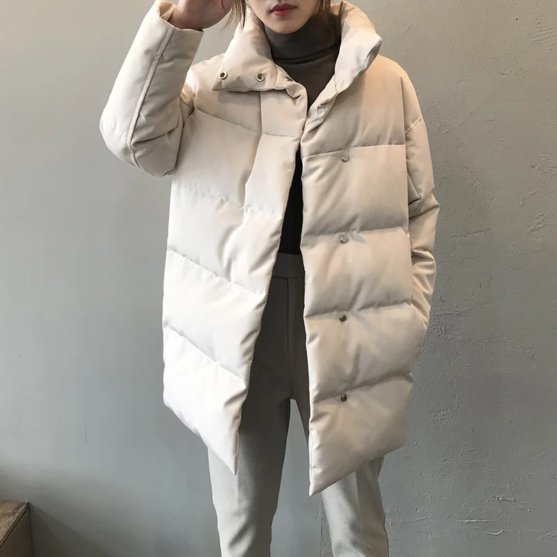 Ladies Parka Women's Korean Down Jacket Coat Beige Black Cotton Casual Warm 2022 Fashion Button Long Winter Coat