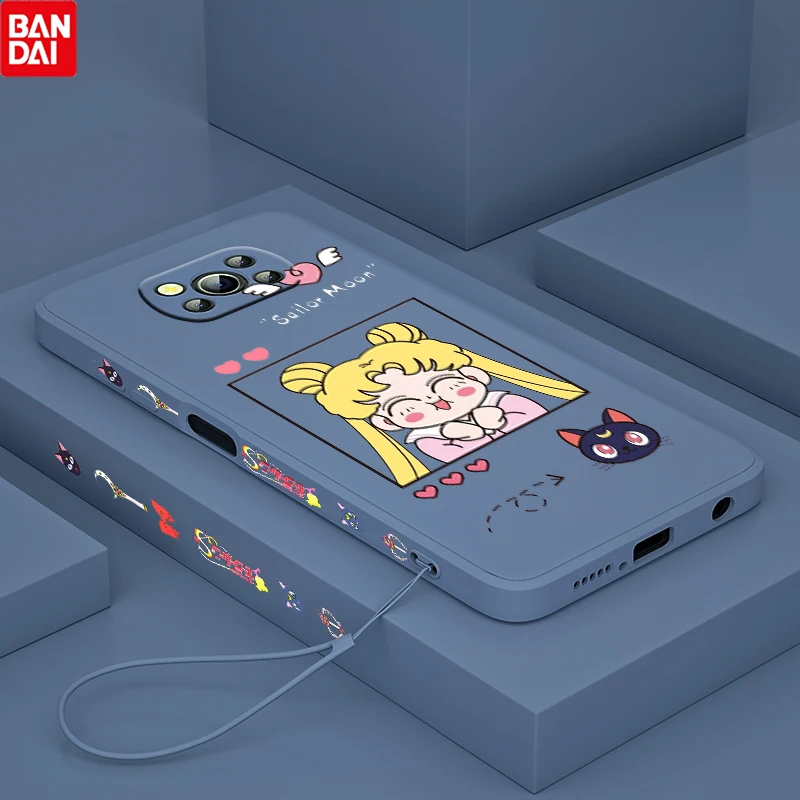 

Cute Girl Sailor Moon For Xiaomi POCO X3 NFC F3 GT M4 M3 M2 Pro C3 X2 11 Ultra Silicone Liquid Left Rope Phone Case Coque Capa