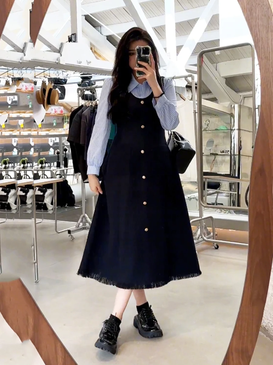 Женская одежда больших размеров модные лоскутные рубашки из двух предметов