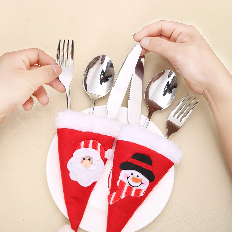 

5Pcs Christmas Cutlery Cover Santa Claus Snowman Storage Bag Dining Table Kitchen Tableware Knife Fork Xams Decor Accessories