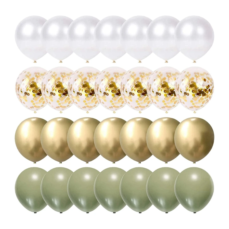 

82 Pcs 12 Inch Green Pearl White Gold Confetti Balloon Garland Arch Kit, Balloon Decoration Backdrop For Bridal Shower