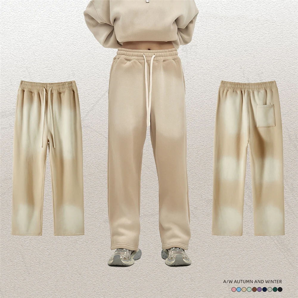 Спортивные брюки унисекс с градиентным рисунком флисовые теплые джоггеры тремя