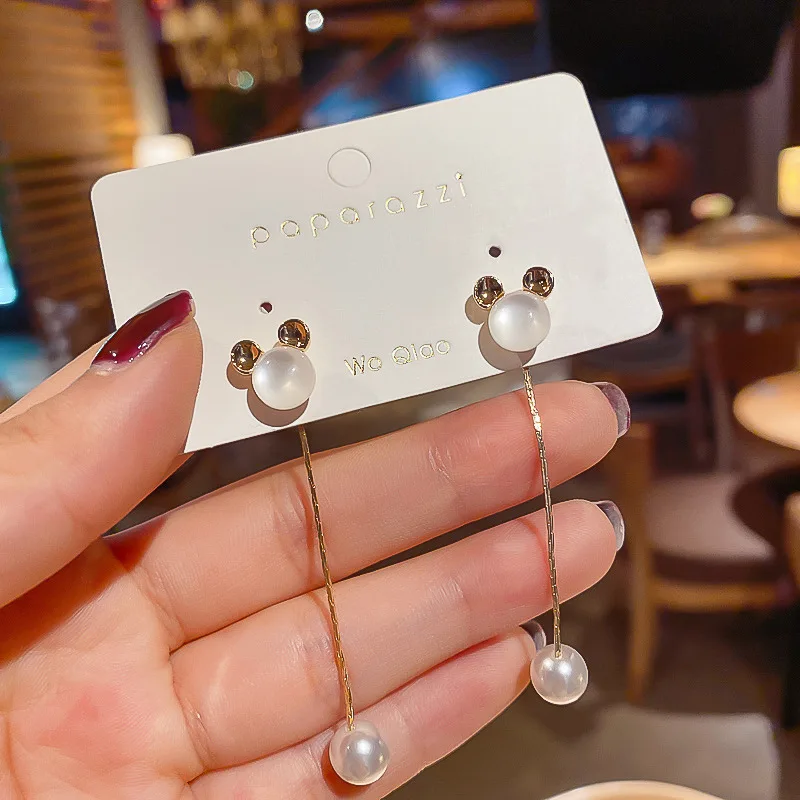 

Cute Bear Earrings Pearl Long Tassel Stud Earring For Women 2022 New Fashion Trendy Luxury Zircon Romantic Wedding Jewelry Gifts