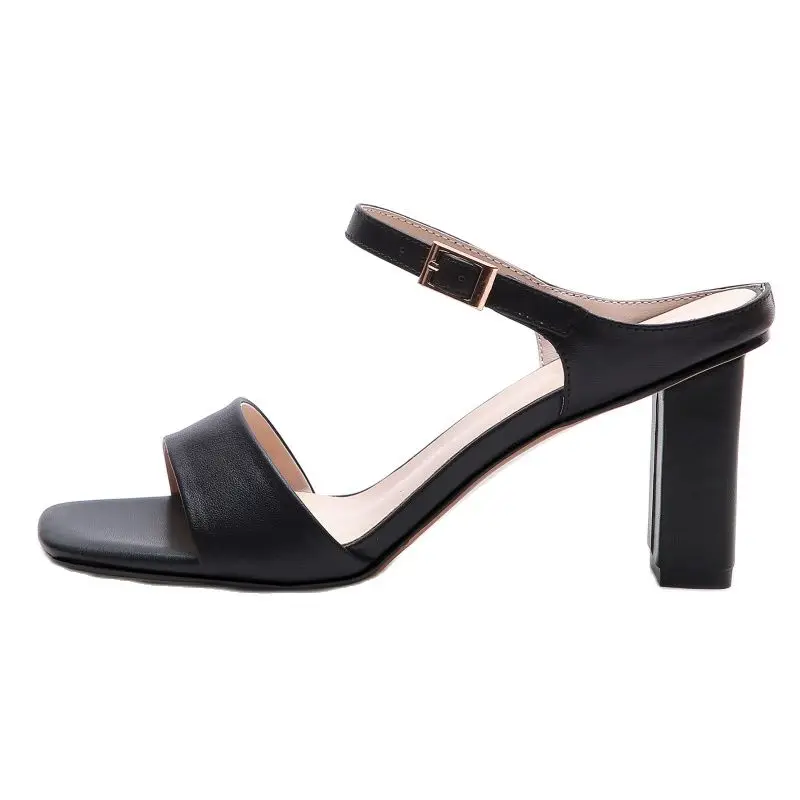

Fashion Summer Women's Slippers Open Toe Tick Heel Shoes For Elegant Ladies Daily Heels Real Cow Leather Slippers Girls Size 33