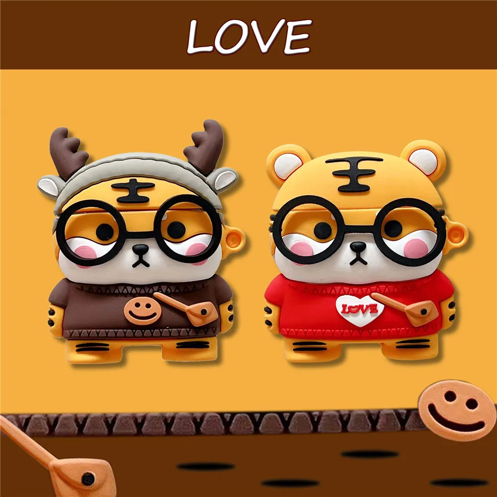 

Чехол для наушников с изображением милого Тигра для Airpods 3 pro, защитный противоударный чехол для наушников Airpods 1 2, новогодний китайский подар...