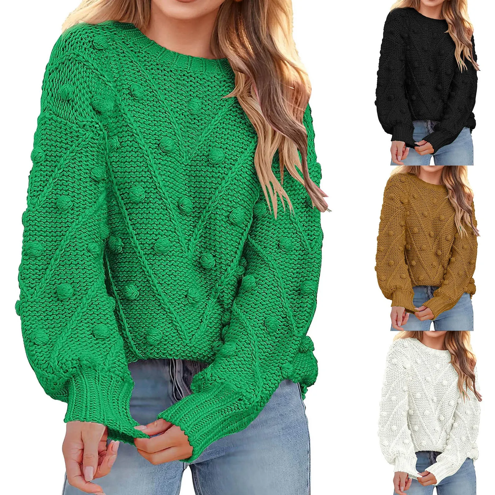 

Женский осенне-зимний пуловер, вязаный джемпер с круглым вырезом, в горошек, с длинным рукавом, простой элегантный пуловер, свитер и кофточки