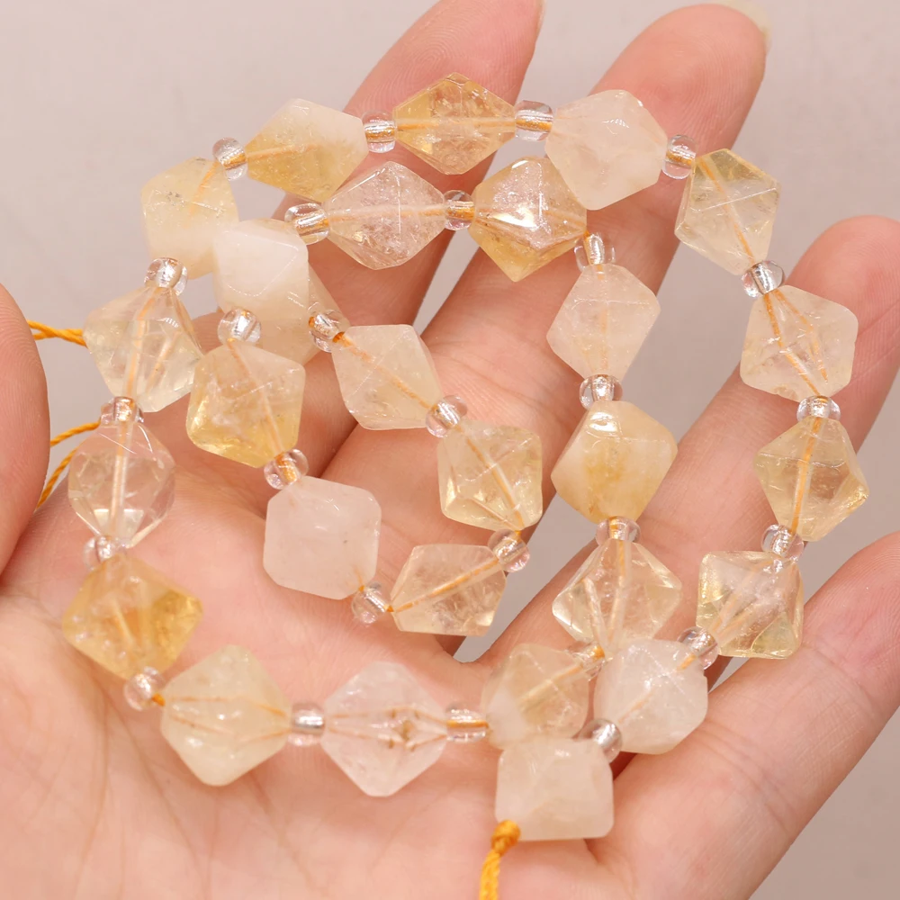 12mm Natural Stone Citrine Rhombus Bracelet Beads Gemstone Loose Spacer Beads Charms For Jewelry Making DIY Bracelet Handmade