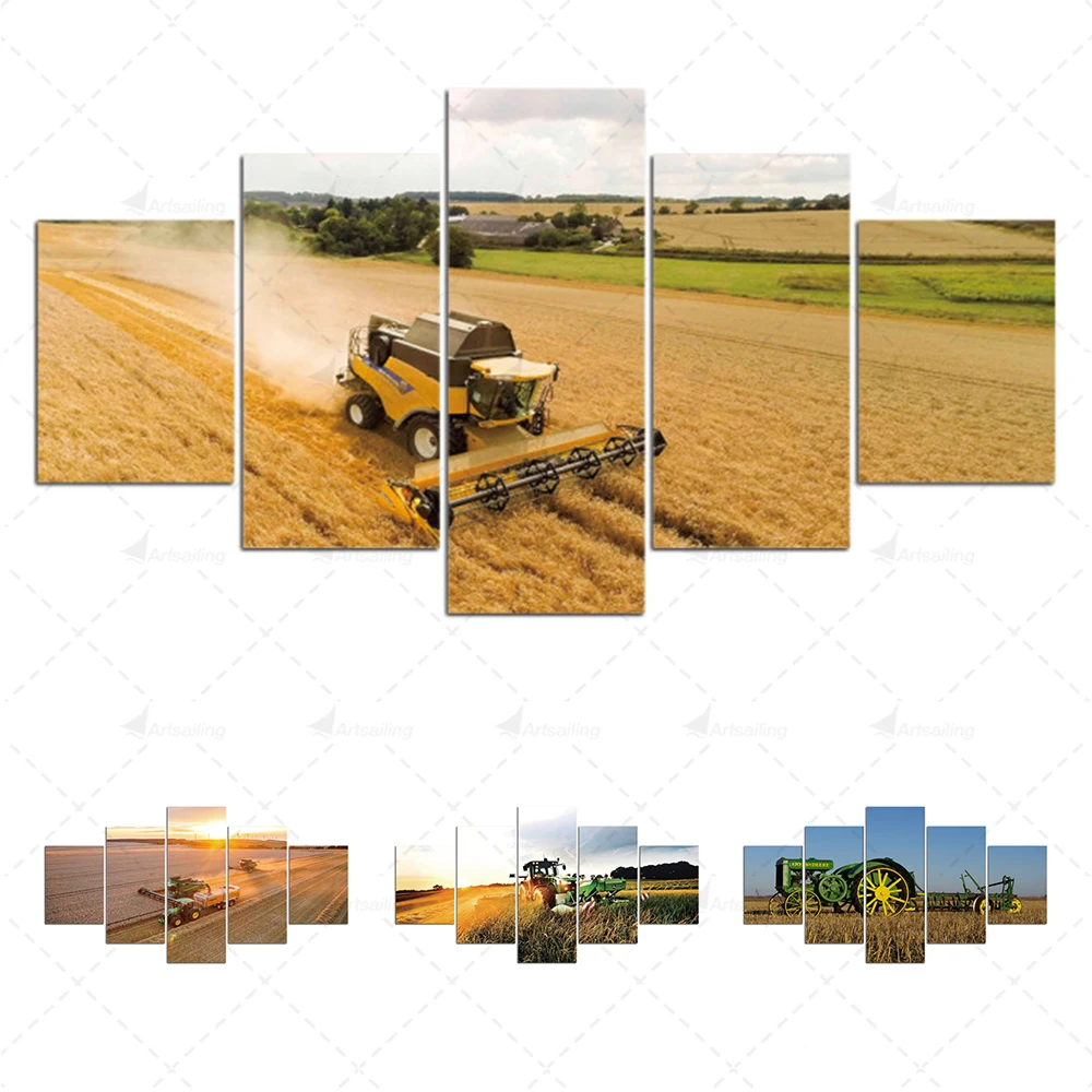 

Hd Print 5 Panels Canvas Painting Machine Tractor Farming Harvest Landscape Wall Art Decor Poster Home Decoration Picture
