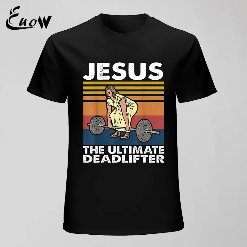 

Jesus The Ultimate Deadlifter Funny Vintage Gym Christian Summer 100% Cotton Clothing Short Sleeve Men T-Shirt Gifts Streetwear