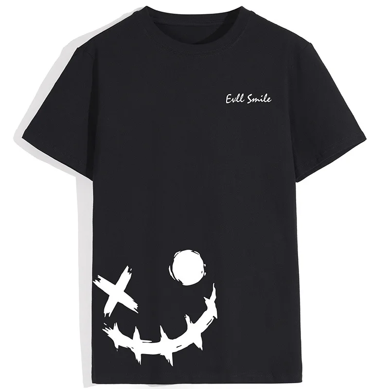 

2022 Summer Tshirts Men Fashion Casual Cotton Tops Tees Summer Short Sleeve Male Black T-shirt Smile Face Graffiti Print Clothes