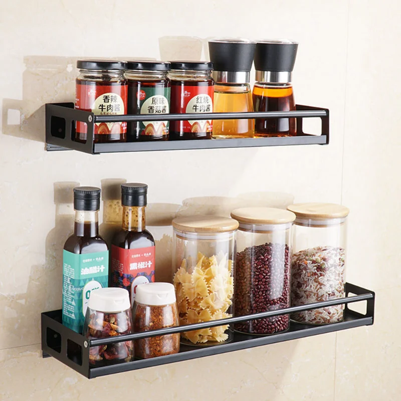Modern Nordic Style Punch-free Kitchen Organizer Wall Mount Bracket Storage Rack Spice Jar Rack Cabinet Shelf Bathroom Rack