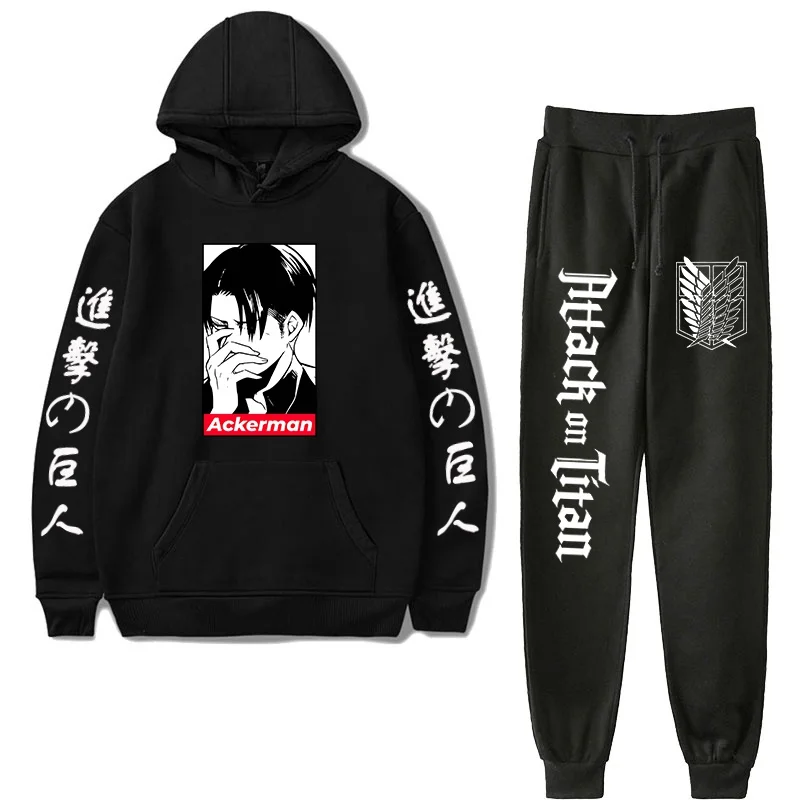 

Men's Sets Anime Attack on Titan Printed Sportswear 2 Pieces Casual Hoodies + Pants Fashion Manga Cartoon Tracksuit Pants