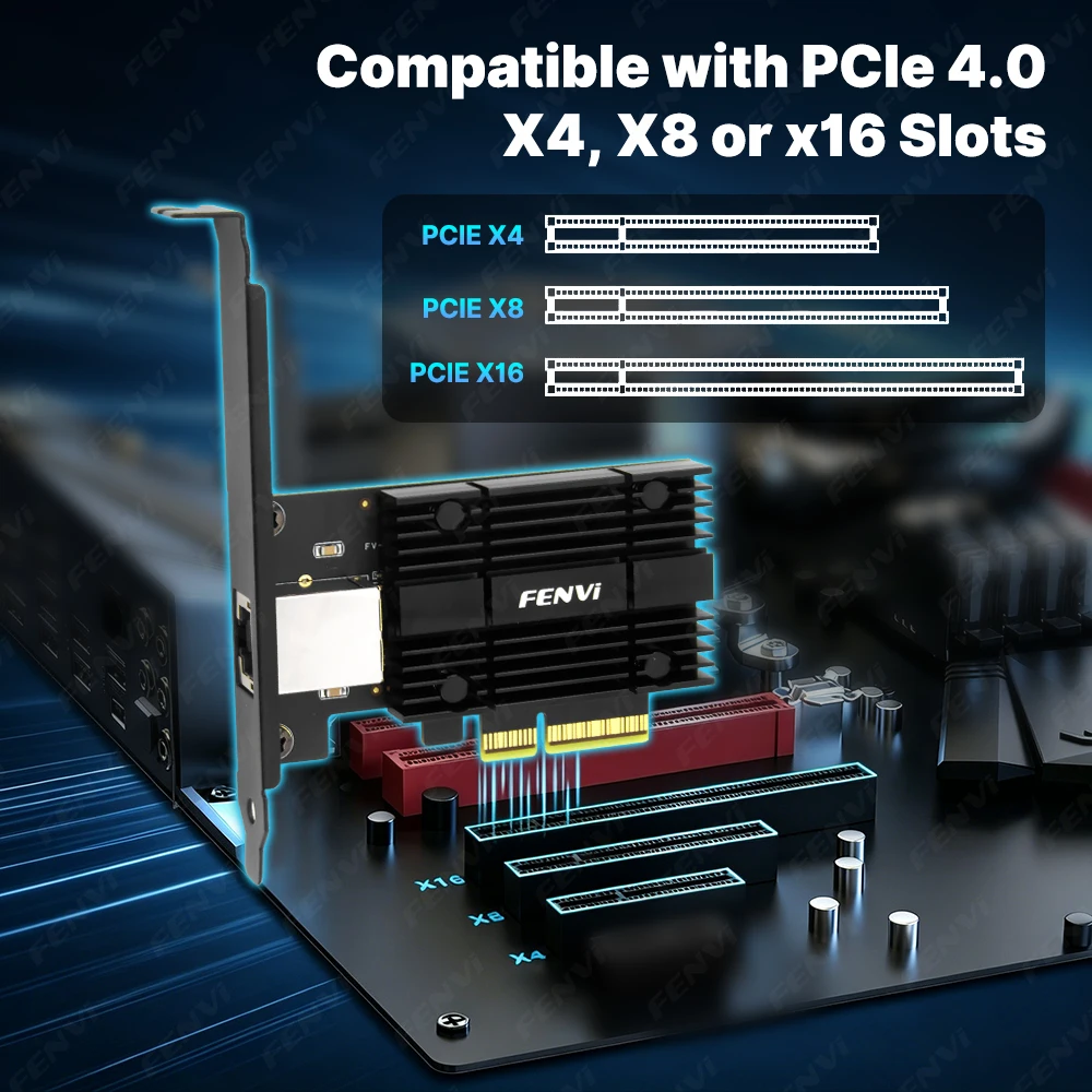 Сетевая карта FENVI 10Gb PCIe 3.0 X4 RTL8127 RJ45 Ethernet LAN-адаптер Multi-Gig 10G5G2.5G1Gbps для настольных ПК WindowsLinux (art.: 3920db40dc123) - 3920db40dc123