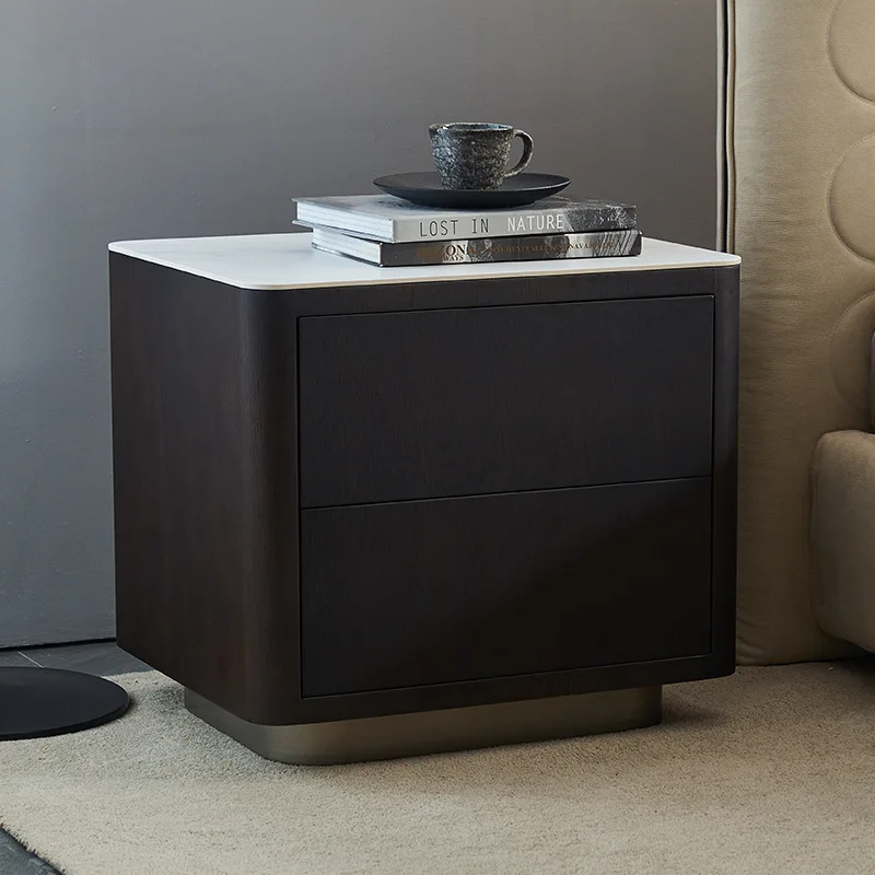 

Italian minimalist light luxury model room designer bedside table smoked solid wood net red ins wind port side cabinet