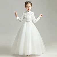 child luxury white puffy party maxi dresses for elegant girls 3 12 year evening pageant tulle frock long sleeves cocktail dress
