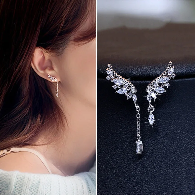 

Angel Wings Silver Earrings For Women Designer Luxury Aesthetic Vintage Ear Studs Crystal Korean Style Simple Versatile