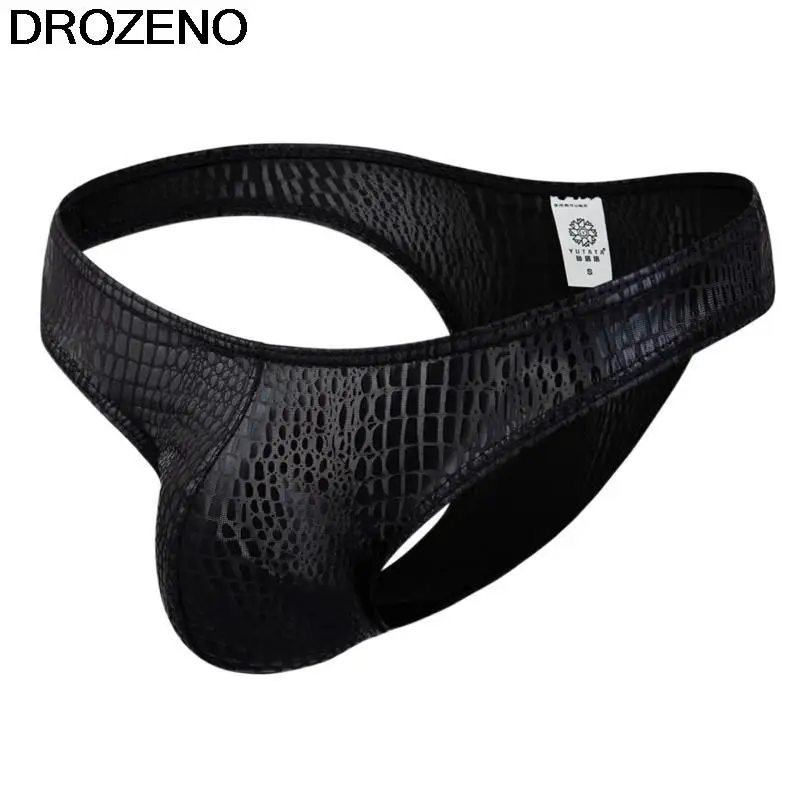 New Men's Half Sheath Imitation Leather Shiny Snake Pattern Men's Sexy Triangle U Convex Underwear Low Waist Bikini Shorts