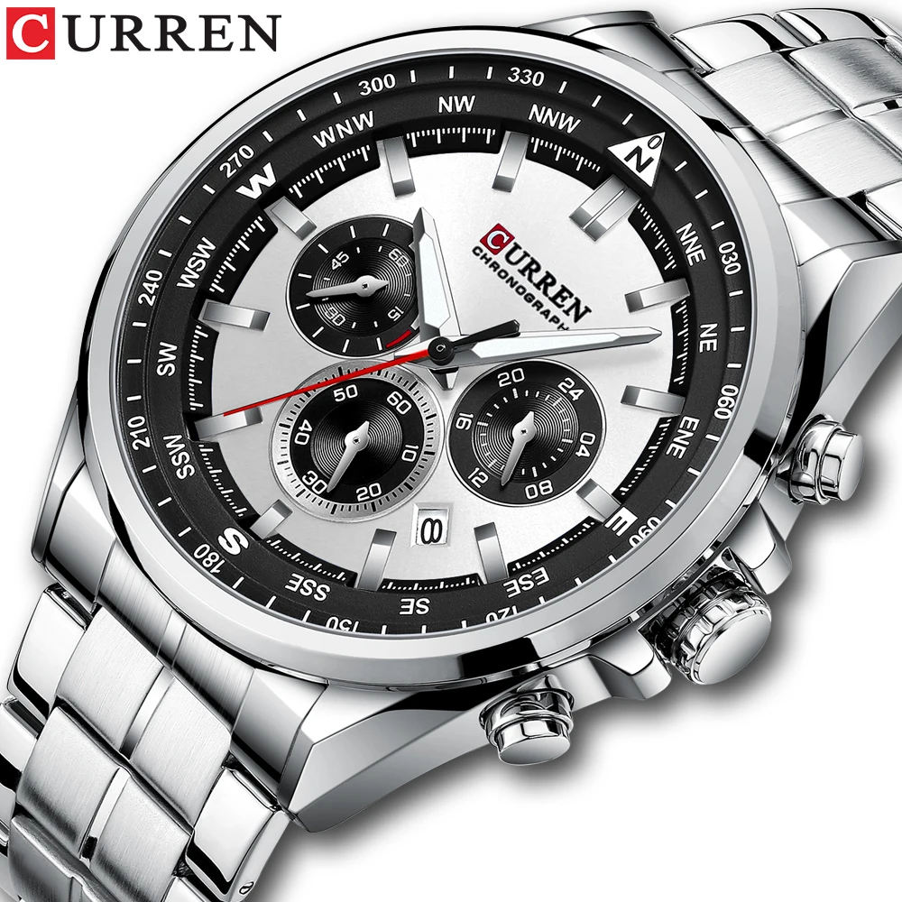 

CURREN Stainless Steel Men's Watches Calendar 24 Hours Clock Simple Quartz Watch Fashion Sport Chronograph Wristwatch For Man