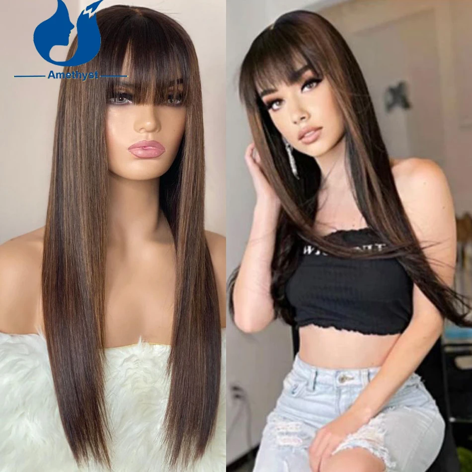 

Парик из натуральных бразильских волос с челкой, с аметистом 4 #