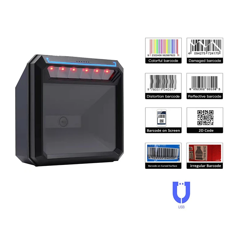 Omnidirectional 1D 2D QR Desktop Bar Code Usb Reader for Supermarket Store Auto Sense Data Matrix Barcode Scanner