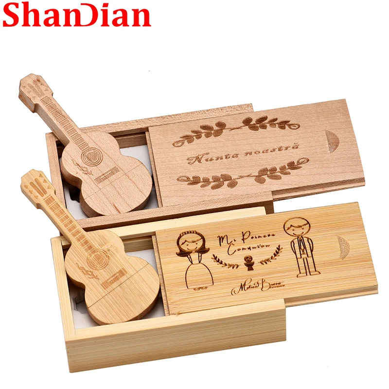 

Wooden Guitar 64GB USB Flash Drive Personalized Creative Gift 32GB Pendrive Free Logo Memory Stick Maple 2.0 16GB U Disk 8GB 4GB