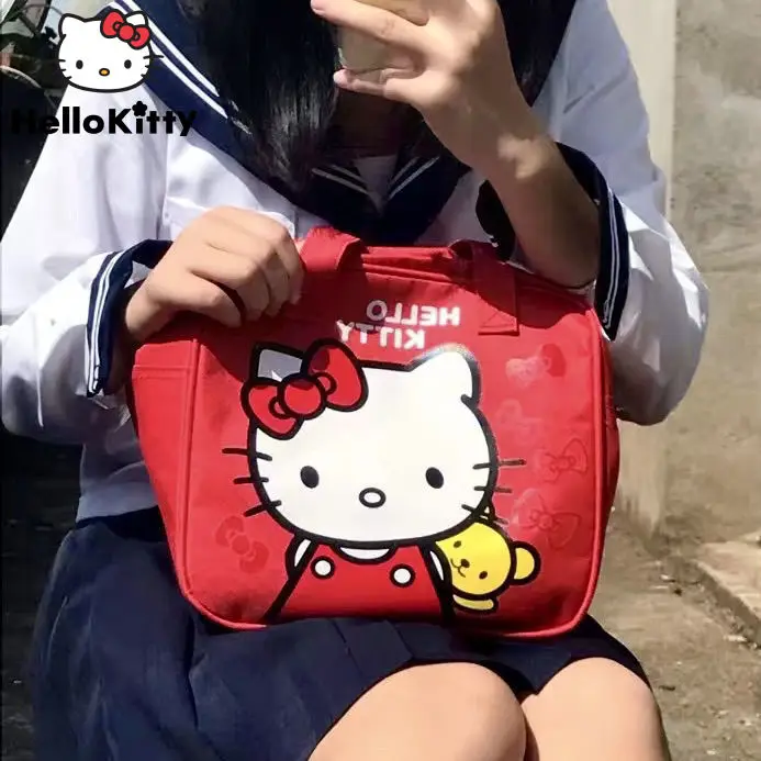 

Sanrio Hello Kitty Cute Cartoon Handbag Makeup Canvas Bags For Women 2022 Fashion Large Capacity Lunch Bag For Female Travel