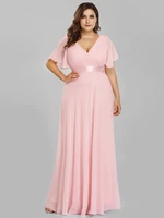 plus size evening dresses long a line sleeveless v neck chiffon 2022 ever pretty of pink elegant bridesmaid dress women