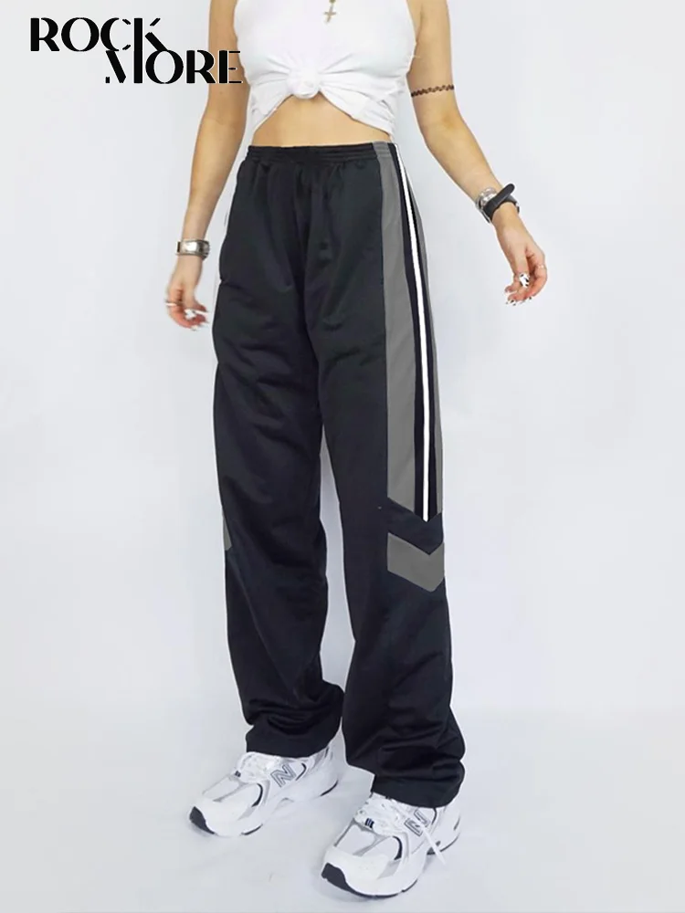 

Rockmore Casual Jogger Sweatpant Side Stripes Elastic Waist Straight Leg Trousers Streetwear Baggy Cargo Pants Y2K Harajuku