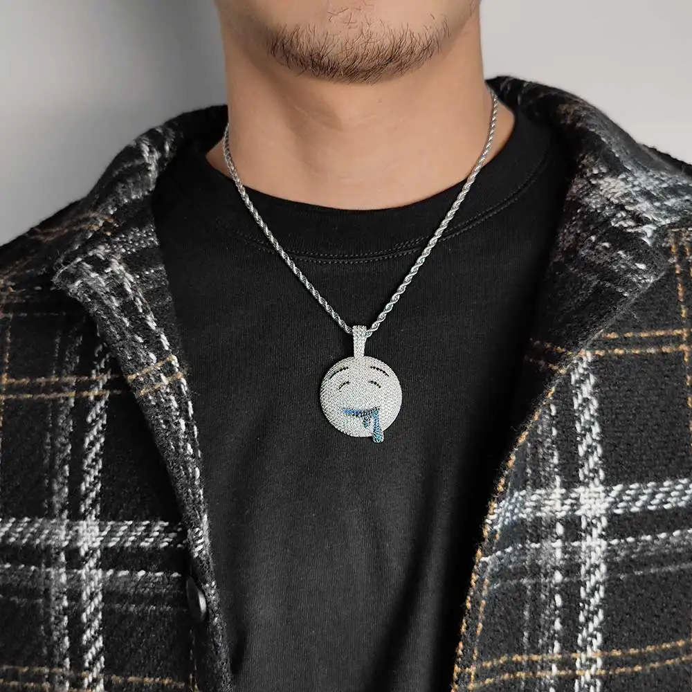 

Hip Hop Jewelry Bling Iced Out Charm Full Pave Cubic Zirconia Smiley Face Pendant