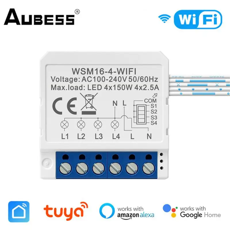 

Умный выключатель Wi-Fi Tuya, 1/2/3/4 клавиши, 2 канала