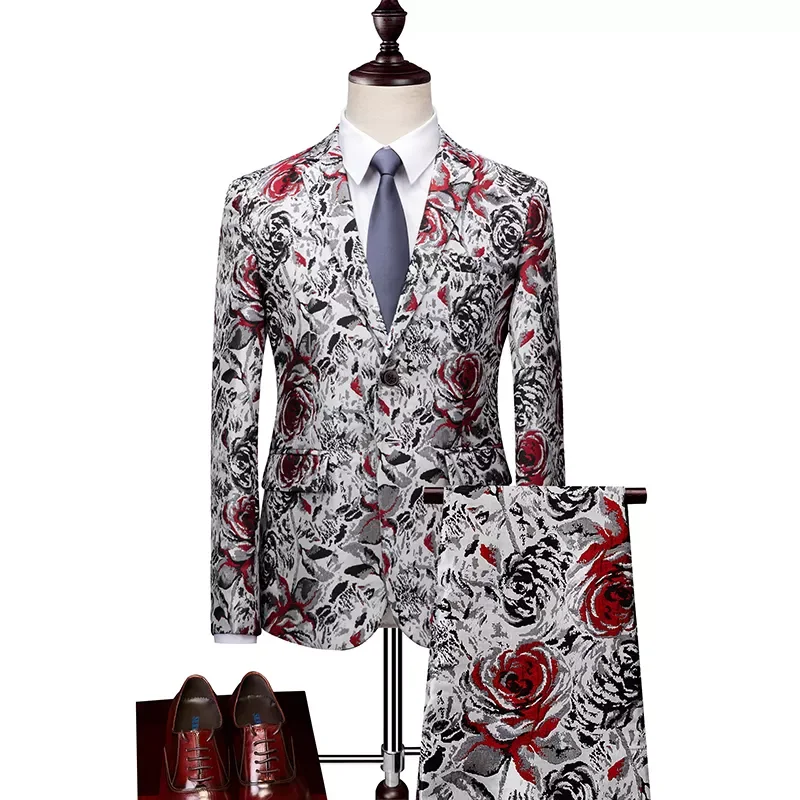 

Men's Printing Prom Performance Costume 2019 New Luxury 2 Piece Set Jacket Pants Set Slim Business Blazer club Clothing M-6XL
