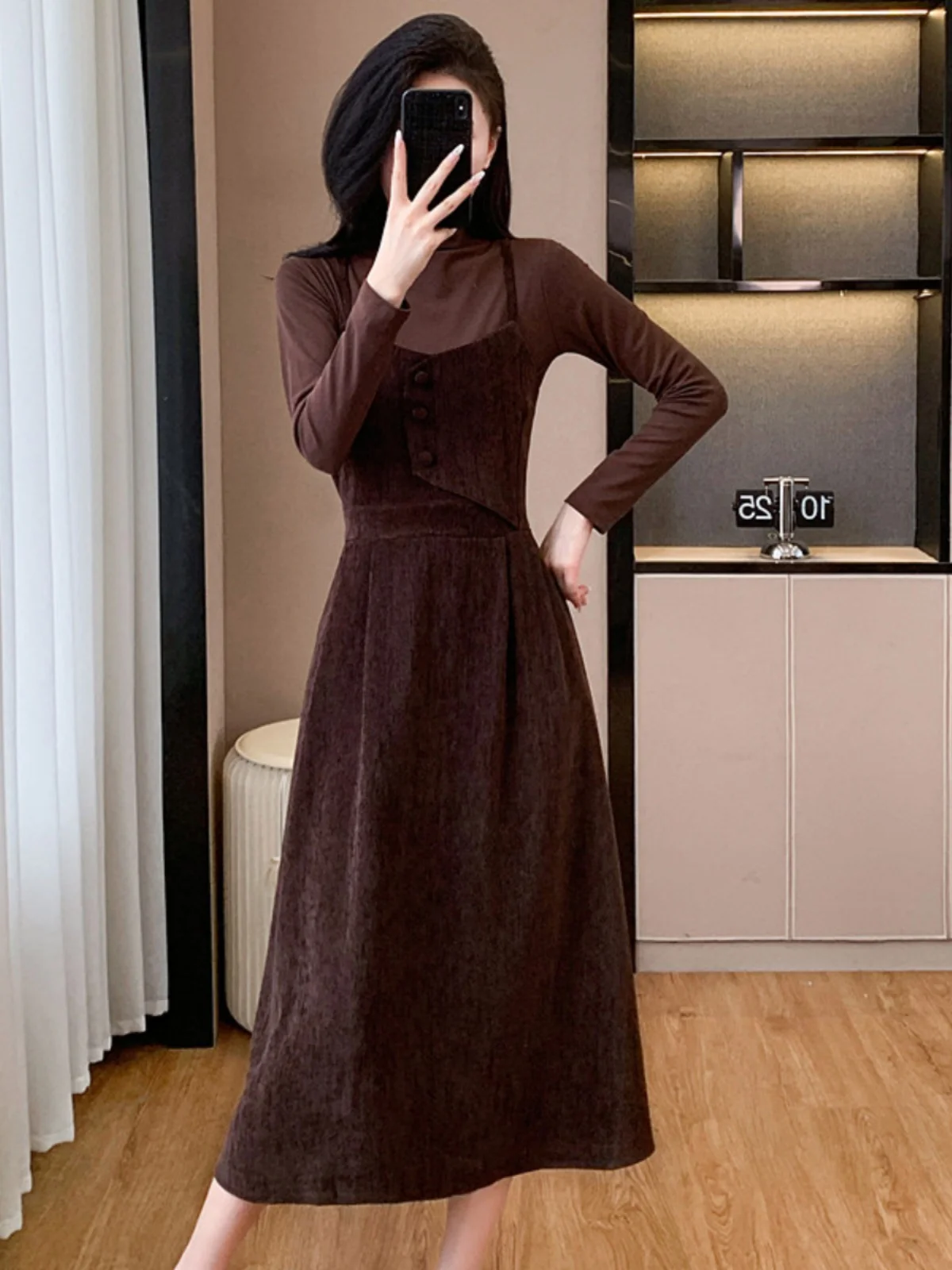 Изящный комплект осенне-зимний новый с пальто нижняя рубашка воротником до