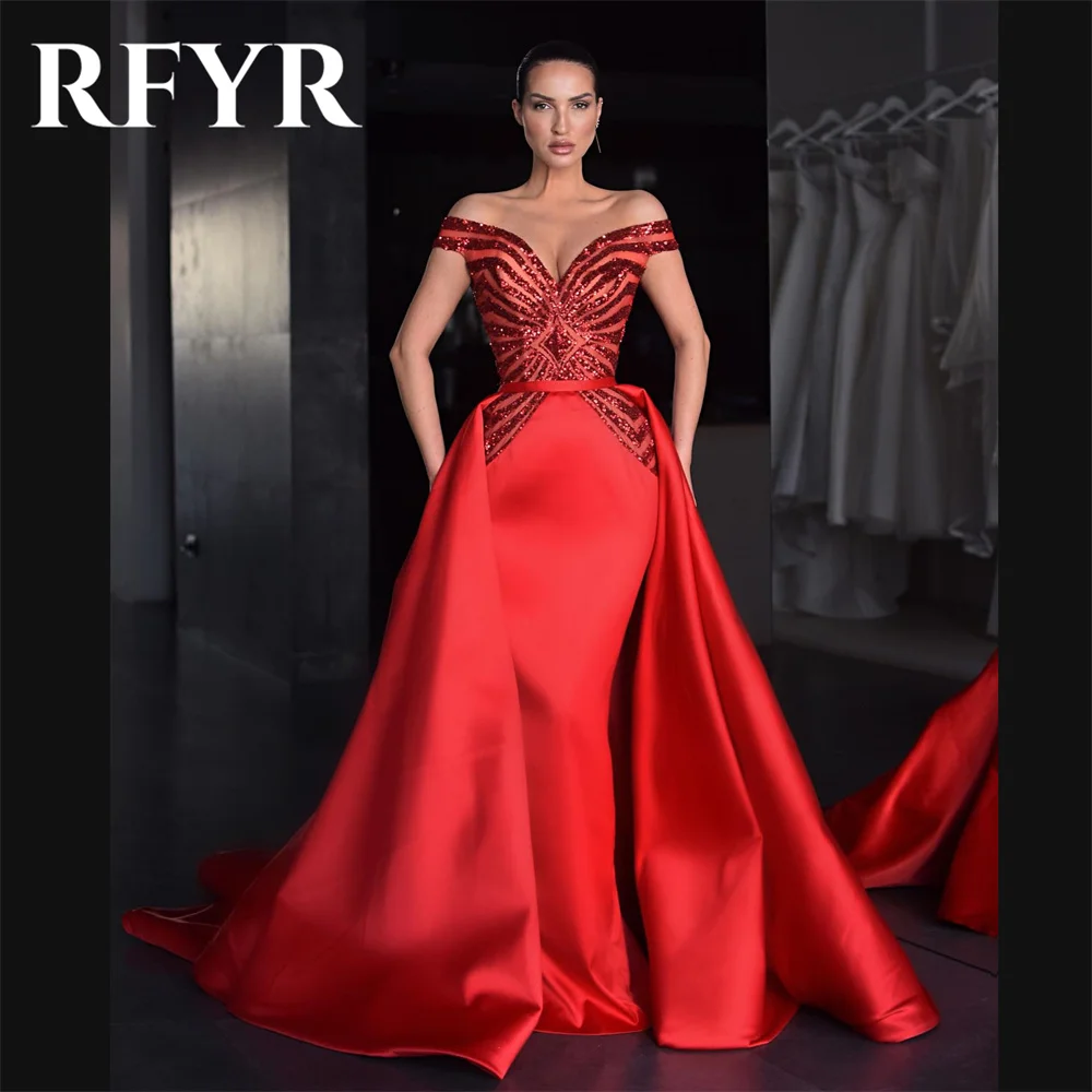 RFYR красные атласные вечерние платья-русалки 2024 Роскошные с открытыми плечами