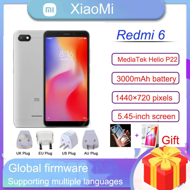 Xiaomi Redmi 6 smartphone 4GB 64GB googleplay phone with Global framework Random color with gift