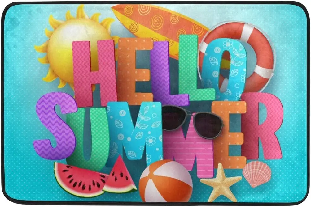 

Домашний Декоративный дверной коврик Hello Summer, водонепроницаемый нескользящий односторонний коврик для дома и улицы из полиэстера с принтом