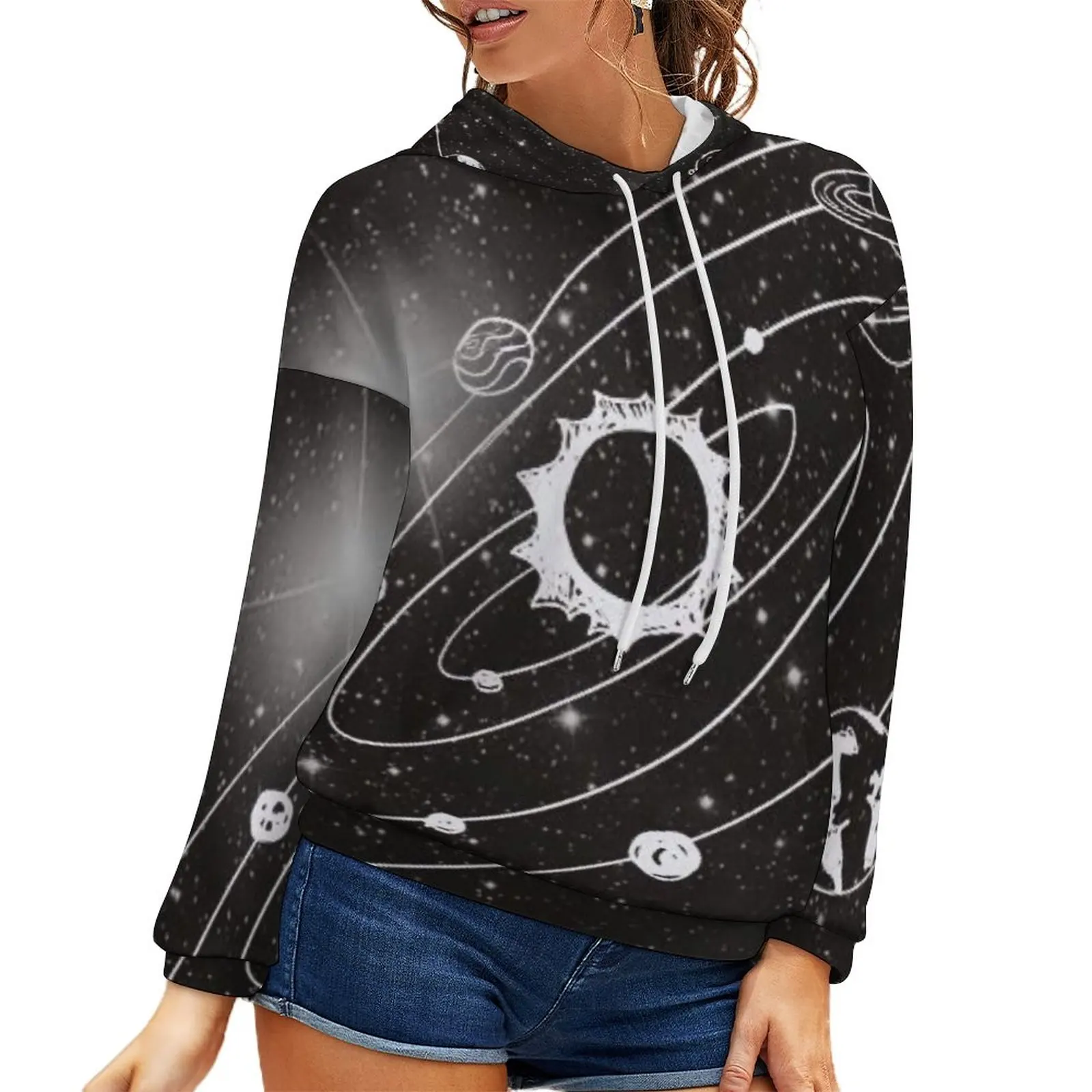 

2022 new spring and autumn sunscreen long sleeved women's Hoodie simple starry sky print student casual fashion Y2K Sweatshirt