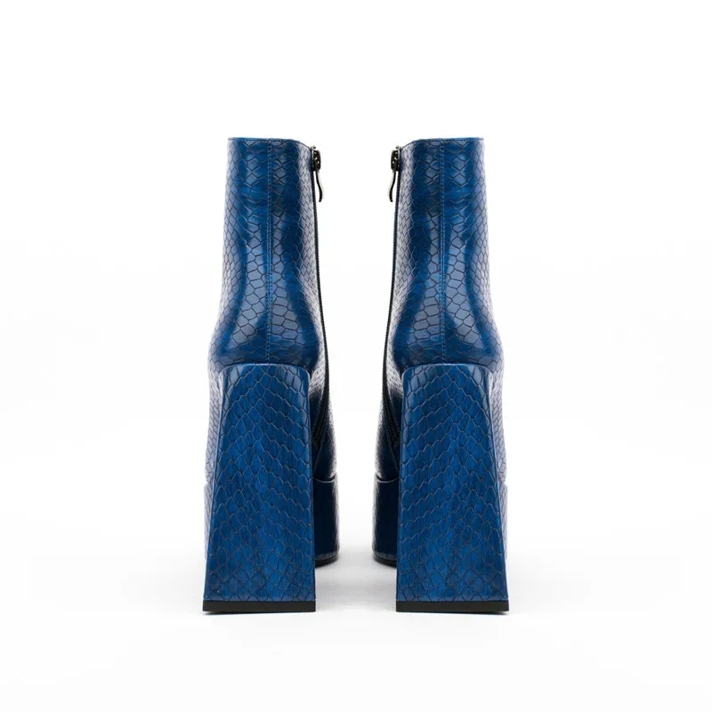 Ladies Square Toe Ankle Boots Brand New Thick Sole Horseshoe Heel Simple High Heels Stone Pattern Nude Boots Large Size 45