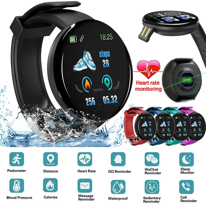 

Умные часы D18 для IOS Android для мужчин женщин Bluetooth фитнес-трекер спортивный браслет монитор пульса и артериального давления умные часы