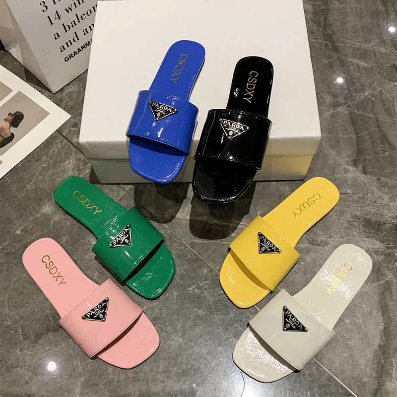 

New women Rhinestone sandals summer square chain buckle head flat shoes Beach Flip Flops women bowknot shoes 23 colour size 42