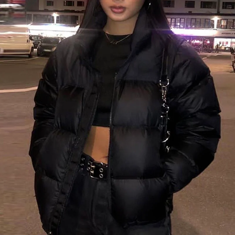 Slimming Bubble Coat Stand-up Collar Contrast Stitching Slim Short Winter and Autumn Women's Thick Down Jacket Parkas Mujer