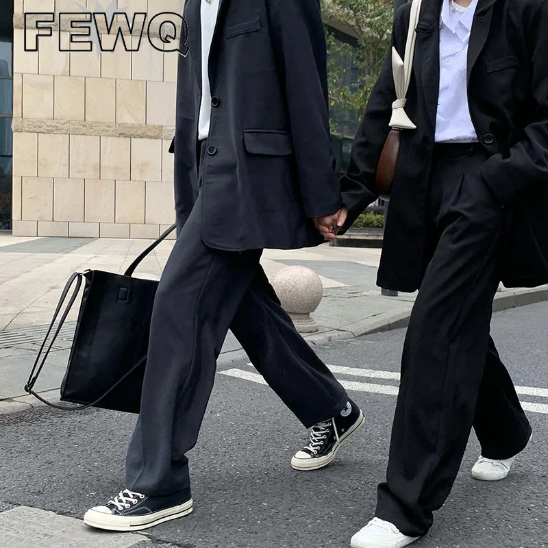

Мужские повседневные брюки FEWQ, свободные прямые однотонные брюки с широкими штанинами в Корейском стиле, Новинка осени 2022