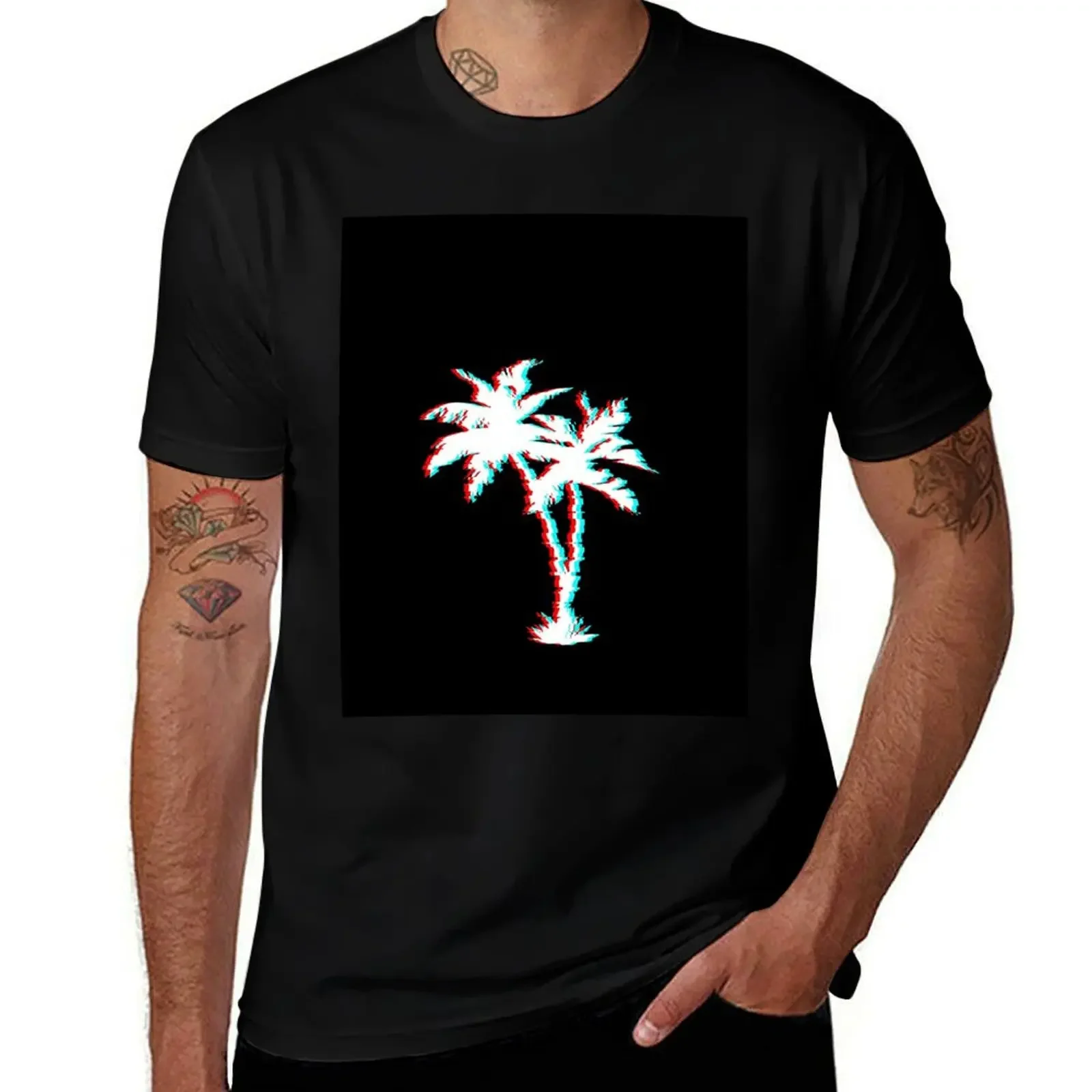 Футболка с эффектом Palm Tree и Glitch Aesthetic Vaporwave Design Премиум-дизайн одежда больших