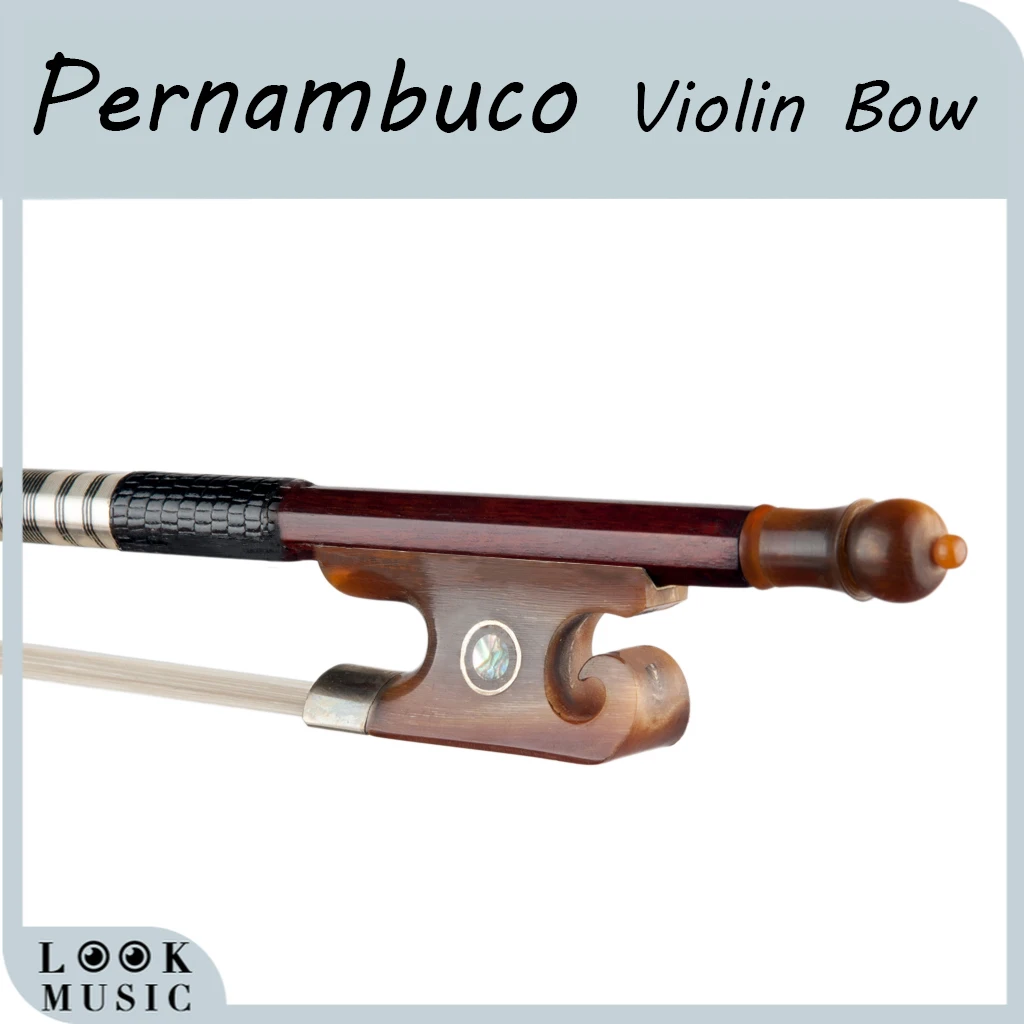 Enlarge Pernambuco 4/4 Violin Bow Round Stick OX Frog Real Mongolia Horsehair Lizard Skin Grip Bow Well Balance