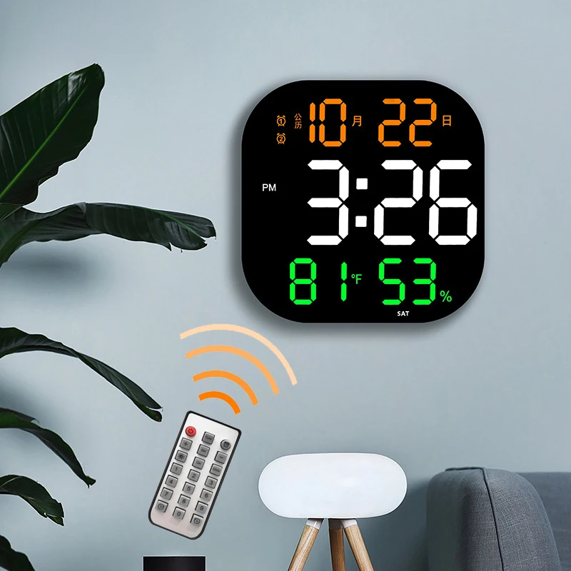 

Large Led Digital Wall Clock Adjustable Brightness Time Temperature Date Week Display Remote Control Alarm Clock For Living Room