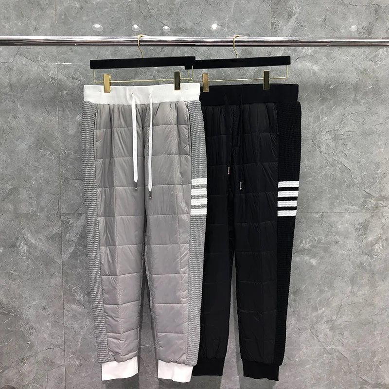 pants Men's TB Winter THOM Korean Style Trousers For Men Side Edge Cotton-Padded White 4-Bar Stripe Sweatpant Casual Thick Pants