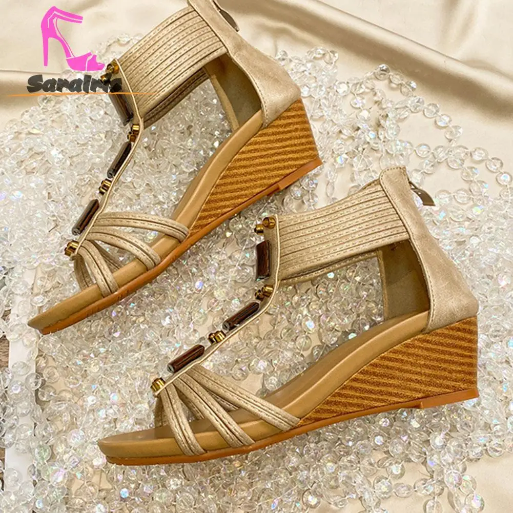 Slope With Roman Shoes Female 2023 Summer Bohemian Retro Sandals Back Zipper Comfy Walking Office Ladies Elegant Sandals Shoes