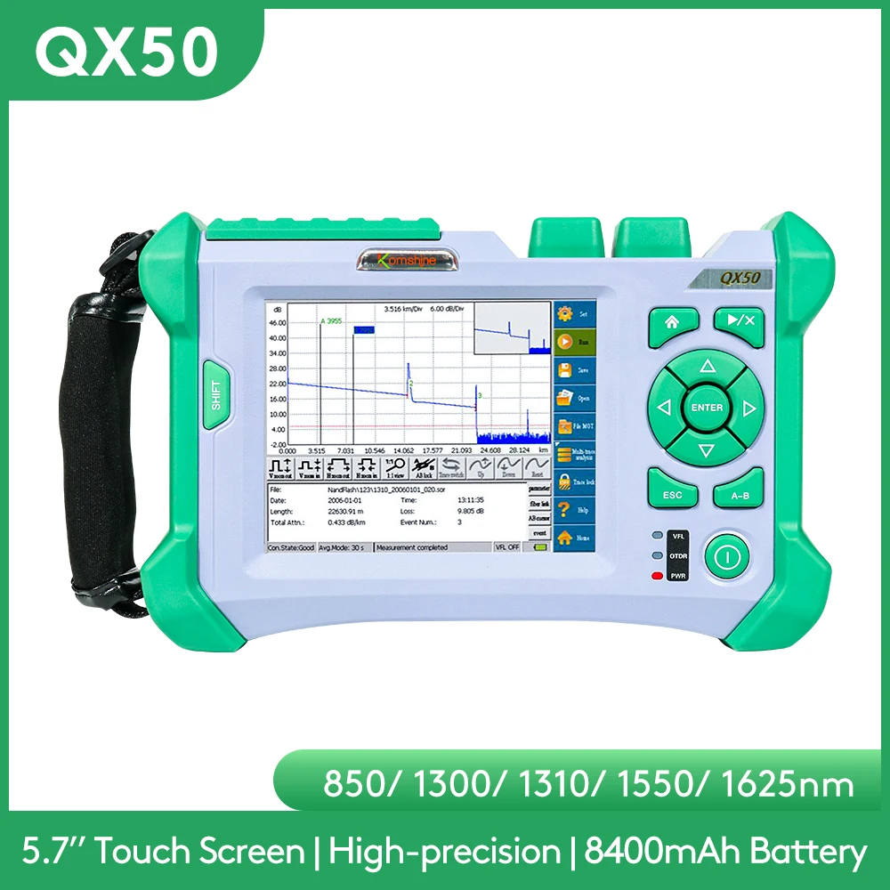 

New Design Komshine QX75 Optical Fiber OTDR SM&MM&PON 850/1300/1310/1550/1625nm All In One OTDR With Link Map VFL OPS OPM