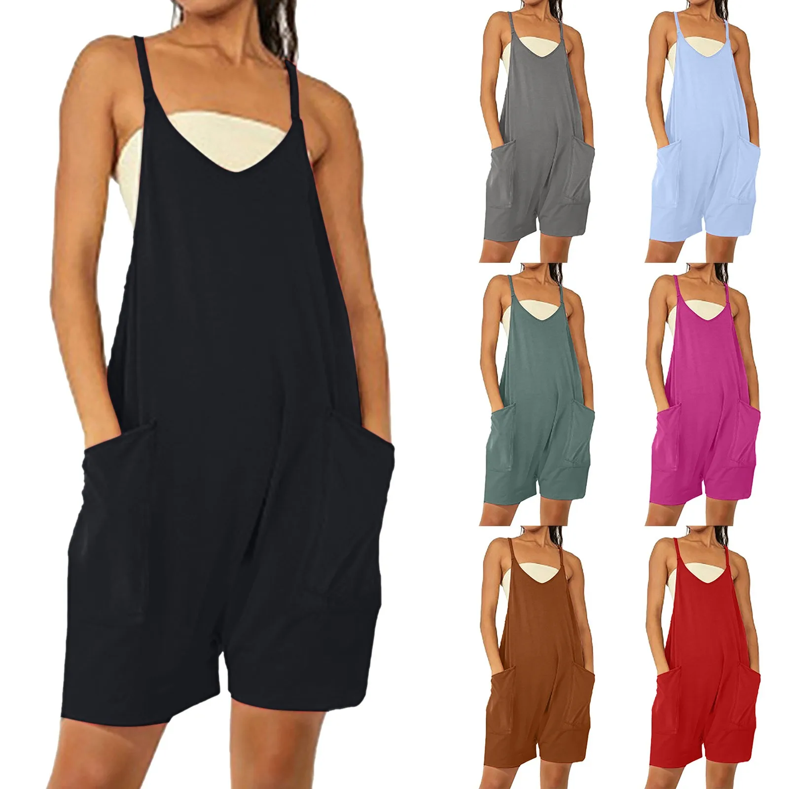

Women'S Loose Sleeveless Overalls Jumpsuit Casual Solid Summer Wide Leg Romper Women Comfy Ventilate Jumpsuits With Pockets
